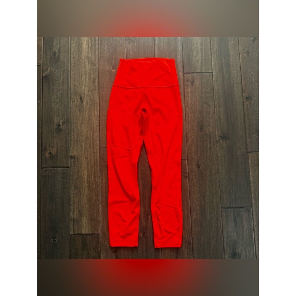 Lululemon Wunder Under High Rise Leggings Size 2 Bright Orange Red Yoga Athletic